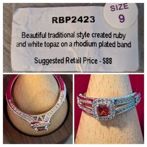 Classic Ruby and White Topaz Silver Ring